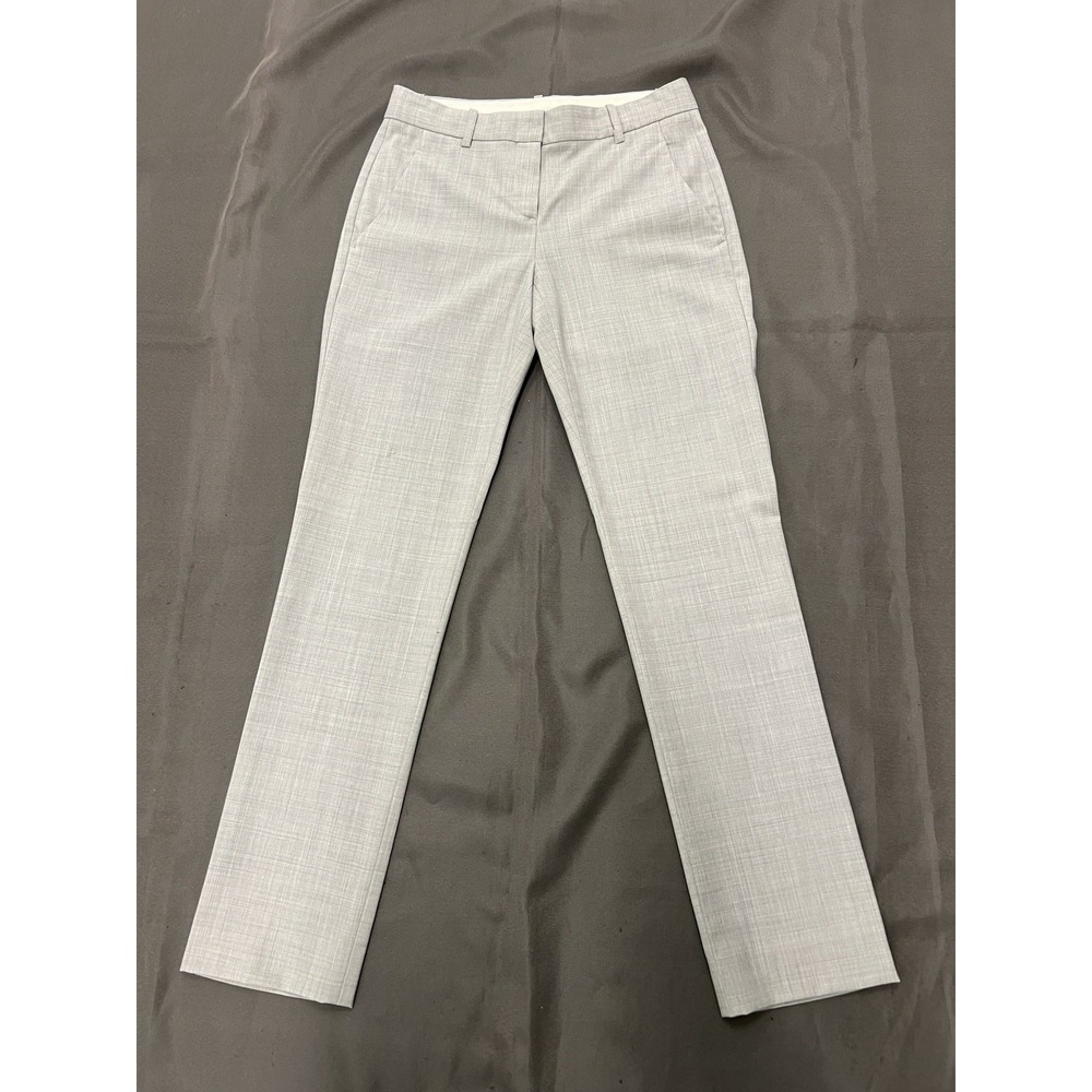 THEORY Grey 98%Virgin Wool Straight Leg Dress Pants Blind Stitches Womens Size 0